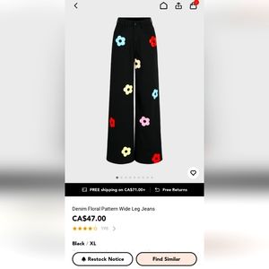 Denim Floral print high-waisted trousers